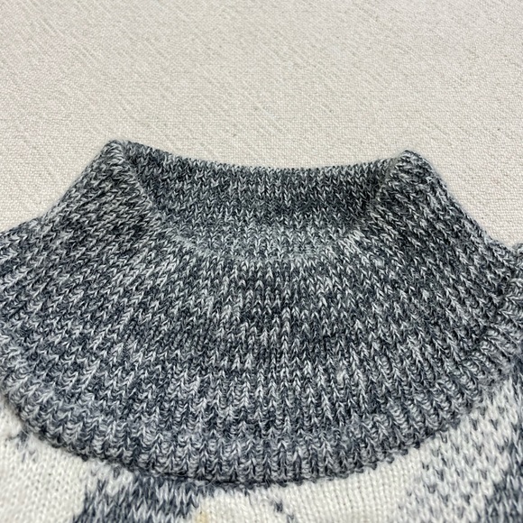 VTG‎ 80s Alpine Grey White 3D Knit Jacquard Mock Neck Sweater L - Picture 5 of 5